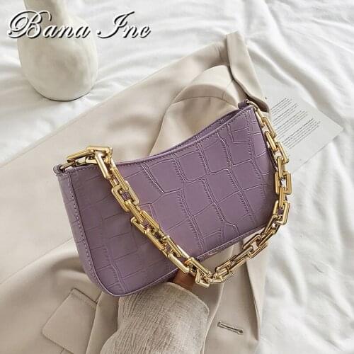 Luxury Handbag Women Bags Design Retro Leather Bag Stone Pattern Thick Chain Shoulder Bag Women Small Hobo Purses