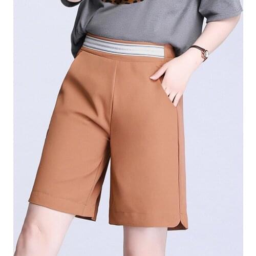 High Elastic Waist Wide Leg Short Pants Womens Summer Loose Straight bermuda Shorts Fashion Large Size Shorts