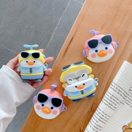 Cartoon Cute Blue Purple Dragonfly Sunglasses Duck Silicone Case For Apple Airpods 1 2 Pro Case Wireless charging soft Cover Box