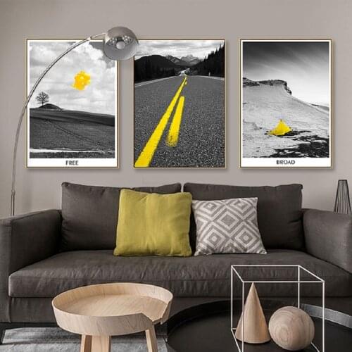 Nordic Black Yellow Landscape Road Wall Art Canvas Paintings Balloon Sky Wall Art Prints and Posters Living Room Home Decor