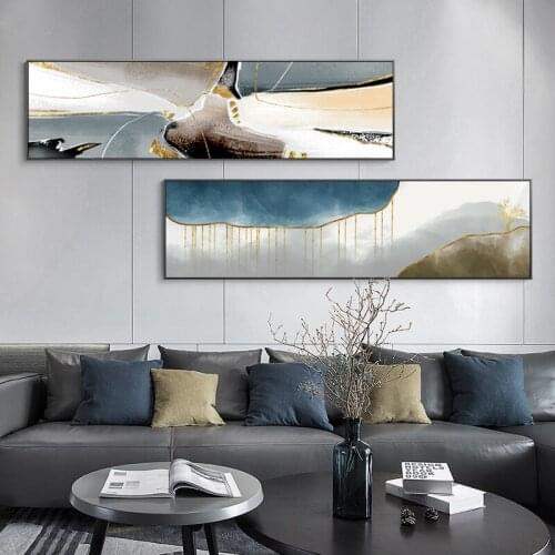 Modern Abstract Green Gold Foil Canvas Art Fashion Blue Poster and Print Wall Picture for Living Room Stylish Home Decorativo