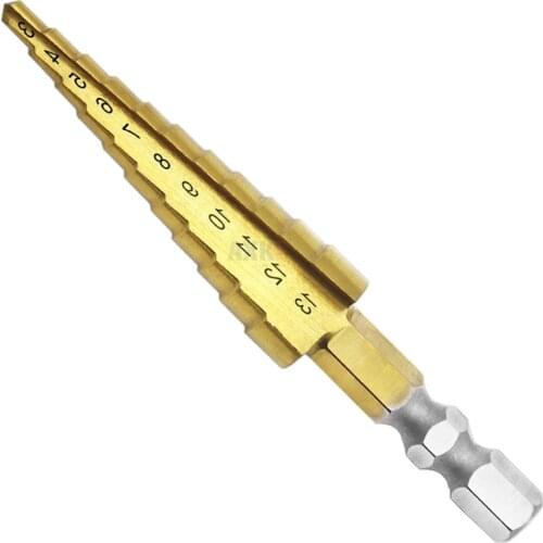 1pcs Hex Hexagonal Titanium Step Cone Drill Bit Hole Cutter 3-13mm HSS 4241 Sheet Metal Wood Drilling High Quality Power Tools