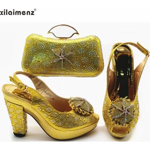 Yellow New Fashion Women Sandals and Purse Set In Italy Italian Shoes with Matching Bags Nigerian Women High Heels Shoes Pumps