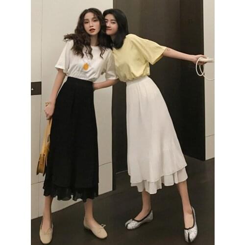 Tulle Midi Skirts Womens Elastic High Waist Pleated Skirts Female Mesh Skirt Casual Streetwear White School Skirt Faldas 2021