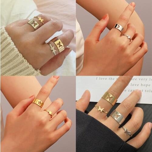 VIVILADY Hip Hop Chic Alloy Hollow Out Flame Dinosaur Butterfly Moon Heart Snake Aircraft Star Fish Ring For lovers Jewelry Gift