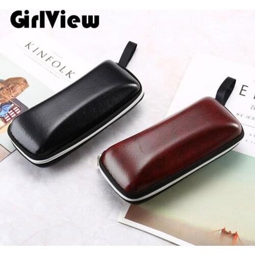 GirlView Zipper Leather Glasses Case Sunglasses Box Eye Glasses Anti-pressure Case Eyewear Protector Box