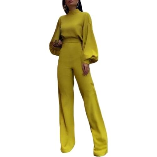 Ladies Jumpsuit Solid Color High Neck Long Sleeve Halter Jumpsuit 2021 Spring and Autumn New Casual Commuter Fashion Simple