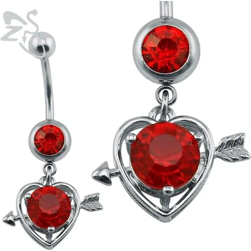 Cute Cupid Arrow Sexy Red Crystal Heart Belly Navel Ring Surgical Steel Belly Navel Button Ring For Female Women Fashion Jewelry