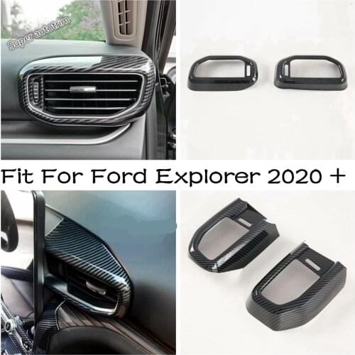 Lapetus Carbon Fiber Style Side / Middle Air Conditon AC Outlet Vent Frame Cover Trim 2Pcs Fit For Ford Explorer 2020 2021