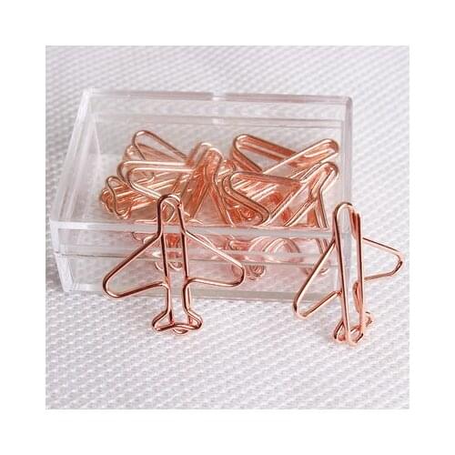20 Clips Air Plane Cute Rose Gold Paper Clips Decorative Binder Clips Metal Paper Clip