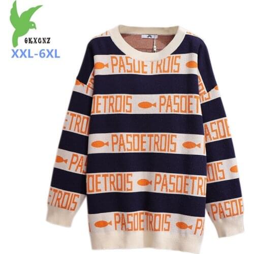 2019 Oversize autumn winter knit sweater women pullover letter print O-neck Long sleeve bottoming sweater Plus size XXL-6XL G686