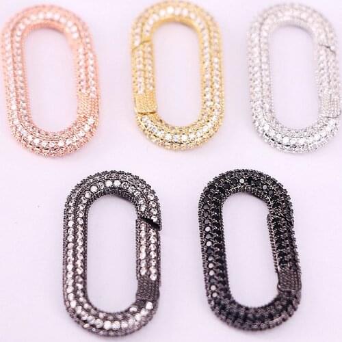 5PCS, Oval Clasp CZ Micro Pave, Carabiner Clasp, Interlocking Clasp, Cubic Zirconia, Pave Clasp