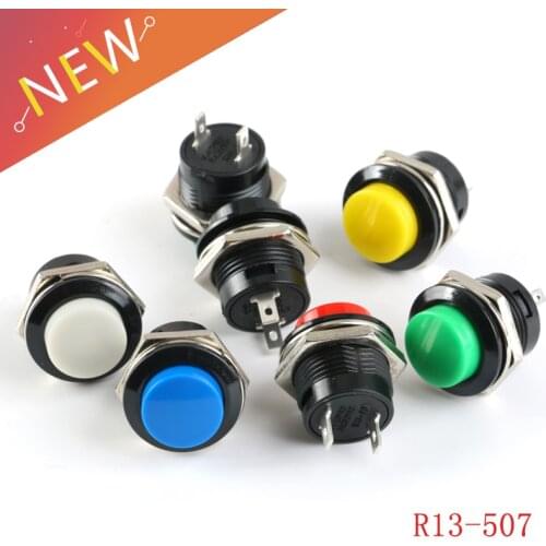5pcs R13-507 Black Color Momentary Push Button Switch OFF-ON Reset Switch 16MM 3A 250V AC Non Locking Switches Round Button