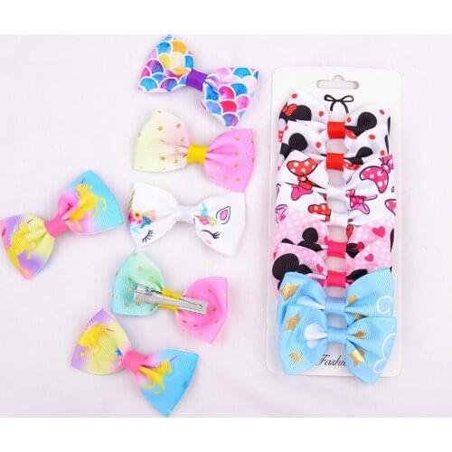8Pcs/Lot Catoon Printed Hair Bows With Clip For Kids Girls Grosgrain Ribbon Hairclips Boutique Handmade Hairpin Hair Accessories