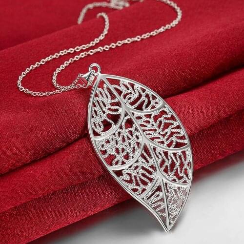 925 Sterling Silver Hollow Leaf Pendant Necklace For Women Fashion Wedding Engagement Party Charm Jewelry Gift