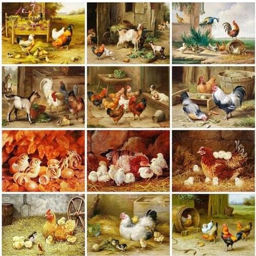 DIY Diamond Painting Chicken Farm Scenery Full Square Round Rhinestone 5D Diamond Embroidery Kit Picture Mosaic Home Decoration