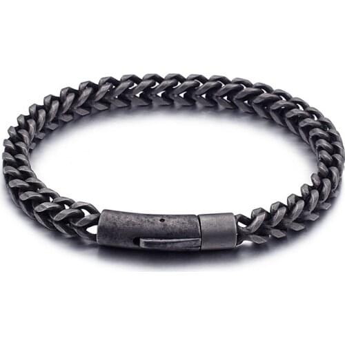 Wide 8mm 8.66'' Vintage Black Solid Stainless Steel Charming Figaro Chain Bracelet Classic Hip-Hop Jewlery for Boys Mens