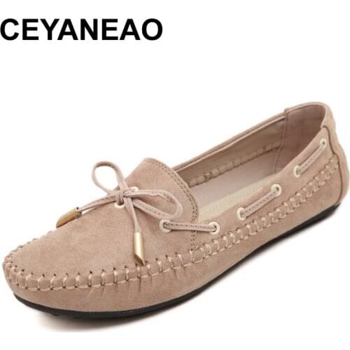 CEYANEAO 2019 Newest Bowtie PU Round Toe Women Loafers Driving Casual Ballet Flats Peas Shoes E1820