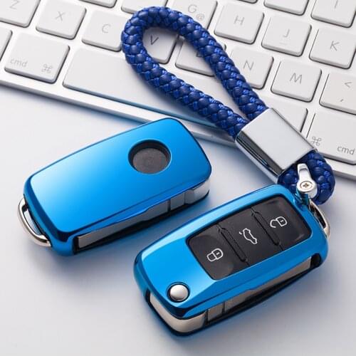 For Volkswagen Scirocco Jetta Passat B7 Key Shell with Keychain TPU Soft Key Cover for Smart Key Fob Fashion Key Chain Men