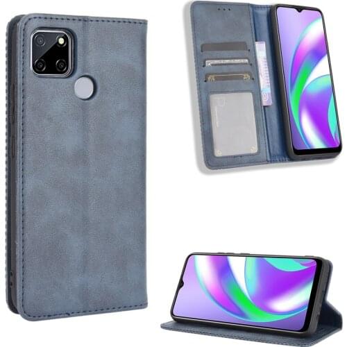 Realme C12 Case Oppo Realme C12 Wallet Flip Style Vintage Leather Phone Back Cover For Oppo Realme C12 C 12 With Photo Frame