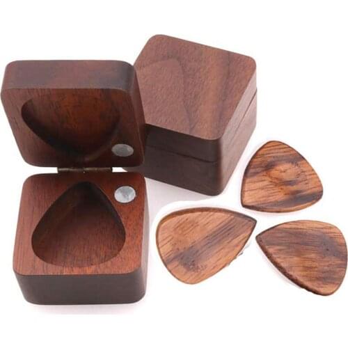 Wooden Guitar Pick Plectrum Box For 3pcs Picks Hold Guitarra Accessories Stringed Musical Instrument With Guitar Picks Care Tool