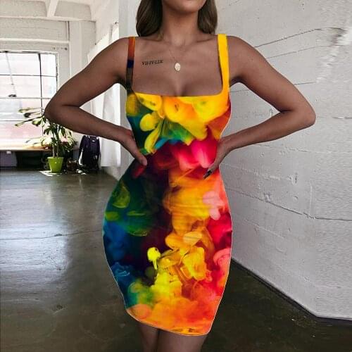 Giyu Brand Psychedelic Dresses Women Abstract 3d Print Colorful Sundress Art Halter Sleeveless Womens Clothing Club Short Boho