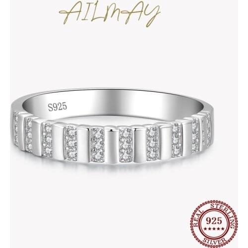 Ailmay Top Quality Real 925 Sterling Silver Trendy Charm Dazzling Clear CZ Geometry Finger Ring For Women Elegant Jewelry Gift