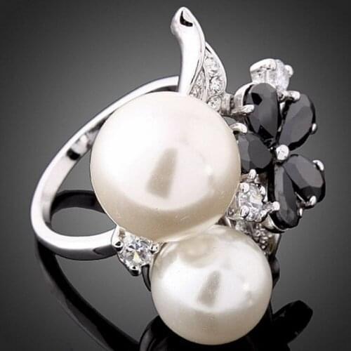 Flower Zirconia Jewelry White Round Double Imitation Pearl Ring Fashion Rings for Women Jewellery