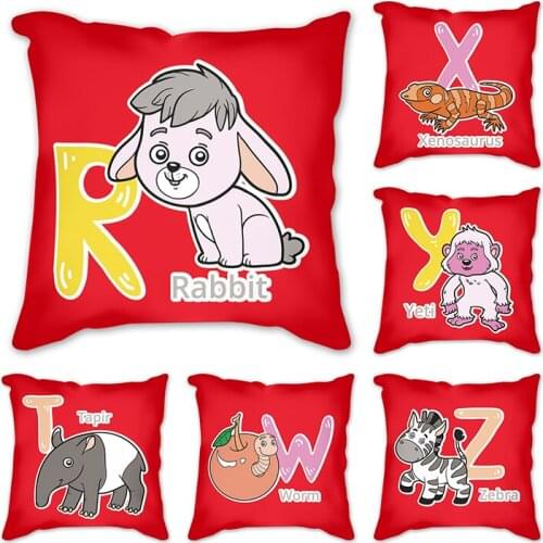 Red Printed Cushion Cover Short Plush Throw Pillow Cover Decorative Car Chair Pillow Case Animal letter Pillowcover Home Decor