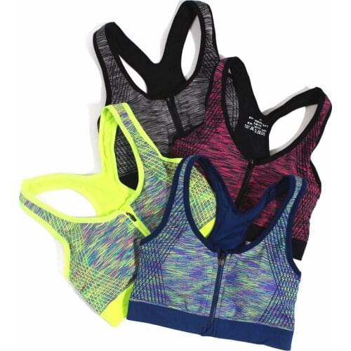 Hot Sale 2018 Women Fitness Sports Bra Padded Push Up Wirefree Front Zipper Seanmless Running Bra Tank Top Vest High Quality