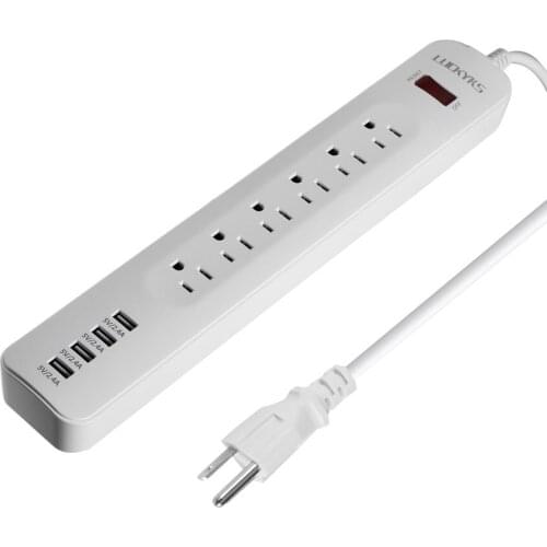 Luck Multifunctional Surge Protective Platooninsert 6 Outlet Extension Socket Power Strip 4 Usb Charging Ports Clearance sale