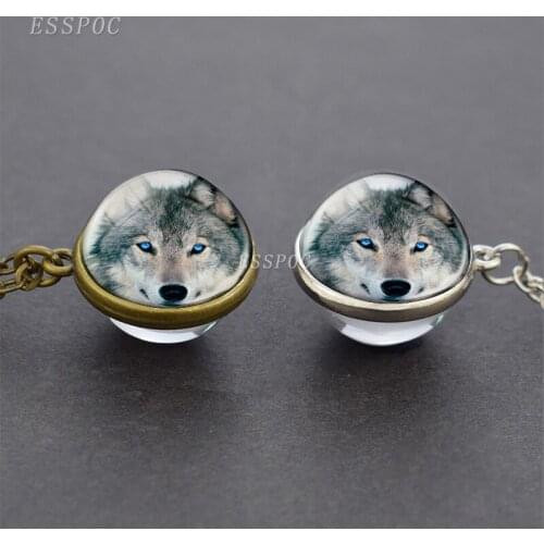 New Arrivals Double Side Crystal Glass Ball Pendant Under The Moon Wolf Time Stone Pendant Sweater Chain Necklace