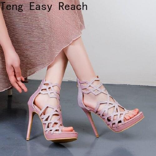 Sexy Party Shoes Women Open Toe Hollow out Stiletto High Heels Gladiator Rome Elegant Ladies Sandals Zapatos Mujer size 32-48
