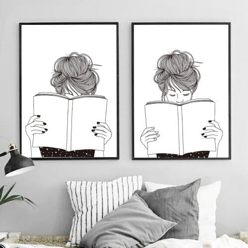 Study Girl Nordic Posters And Prints Wall Art Canvas Painting Black And White Stick Figure Wall Pictures For Living Room Home De