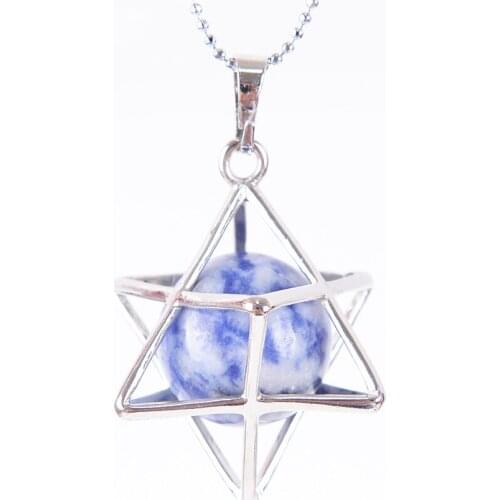 Reiki Natural Stone Merkaba Pendulum for Wicca Drowsing Hexagram Pendule Round Crystal Quartz Beads Pendants Jewelry D739-D754