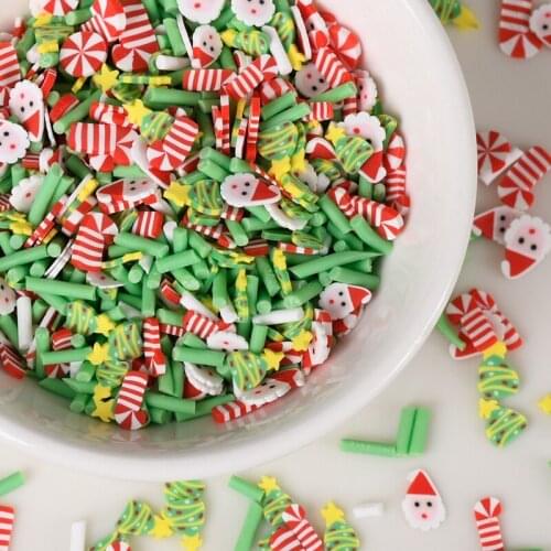 20g/Lots Christmas Green Tree Socks Santa Claus Polymer Clay Slices for DIY Crafts 5mm for Slime Addition Kids Modlein Playdough