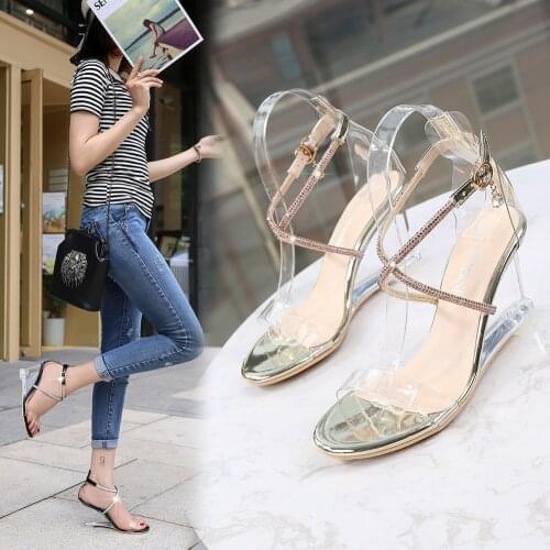 Women Summer Transparent High Heels PVC Slippers Slope Heel Cross With Sandals Open Toe Sexy Wedge Shoes