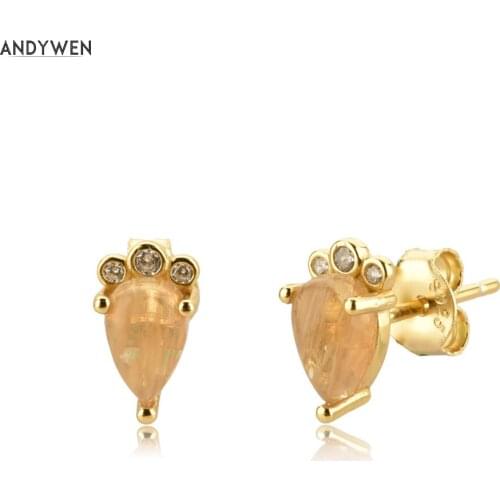 ANDYWEN 925 Sterling Silver Coffee Brown Ovals Stud Earring Zircon Crystal Luxury CZ Zircon Piercing Ohrringe Fine Jewelry