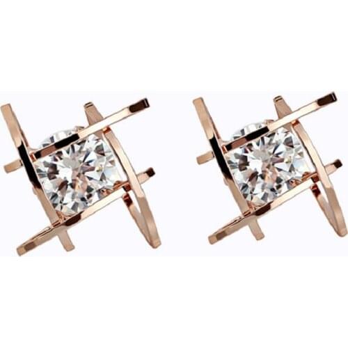 Rose gold square Zircon Earrings triangle shape Zircon ear stud