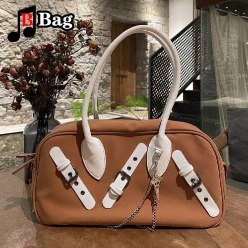 Womens shoulder bag Spice Girls niche design suede color matching retro PU bag slant across handbag female messenger bag Satchel