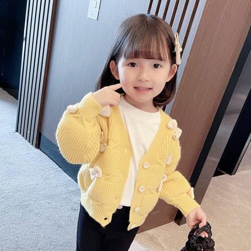 Girls Sweater Babys Coat Outwear 2021 Yellow Thicken Warm Winter Autumn Knitting Casual Cardigan Top Cotton Childrens Clothing