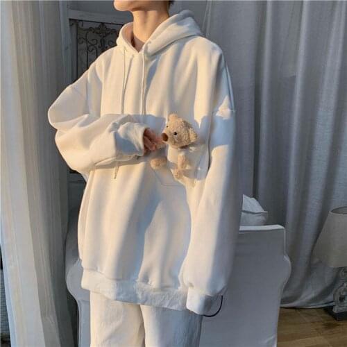 Hoodies men Harajuku aesthetic bear anime hoodie men and women korean kawaii crewneck long sleeve oversized streetwear kpop