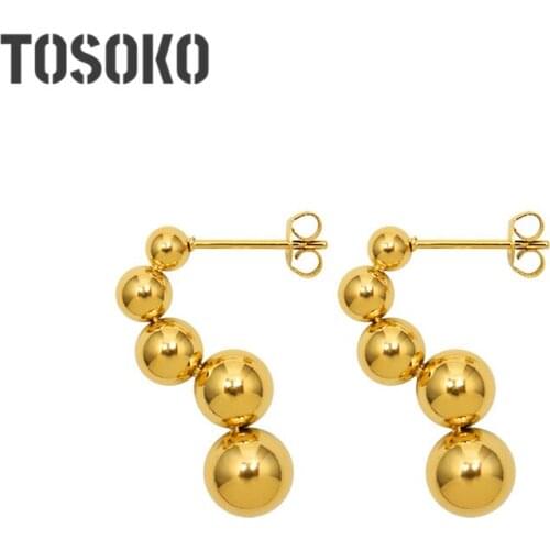 TOSOKO Stainless Steel Jewelry Special Shaped Simple Small Steel Ball Earrings Fashion Symbol Versatile Earrings BSF425