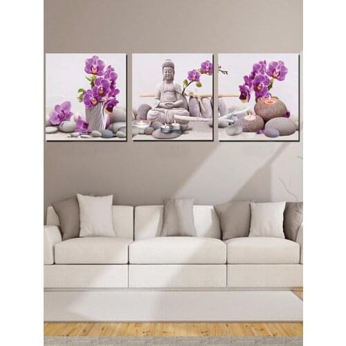 Triptych buddha Statue Diy Diamond Painting Diamond Embroidery Full square round drill 5d Diamond Mosaic candle zen stoneZP-379