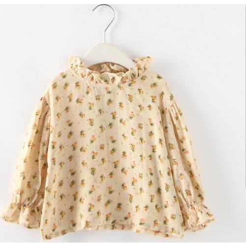 Soft Breathable Baby Girls Shirt Spring Fall Vintage Floral Printing Long Sleeve Blouse for Toddler Girls Clothing Children Tops