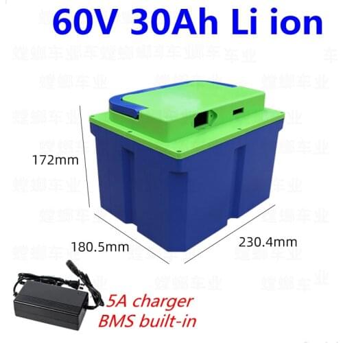 GTK waterproof case 60v 30ah 18650 lithium-ion battery pack for 1KW 2KW electric scooter e-bike+67.2V 3A charger