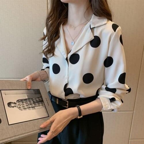 Women Blouse Long Sleeve Spring plus Size Loose Polka Dot Chiffon Top Blusas Ropa De Mujer