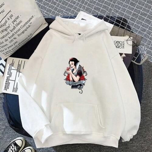 Disney Autumn Vintage Snow White Hoodies Women Kawaii Hooded Pullover Clothes Cartoons Women Plus Velvet Femme Sweatshirt Tops