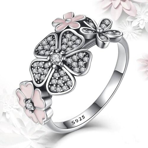 Wholesale 2021 Fashion Enamel Flower Small Crystal Engagement Ring For Women Gilrs Rings Jewelry Hand Accessories
