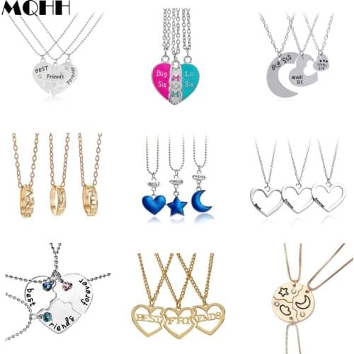 Best Friends Necklace 3 / Sister Sister MOM Gold Silver Love Moon Star Shell Ring Pendant Necklace Woman Jewelry Accessories